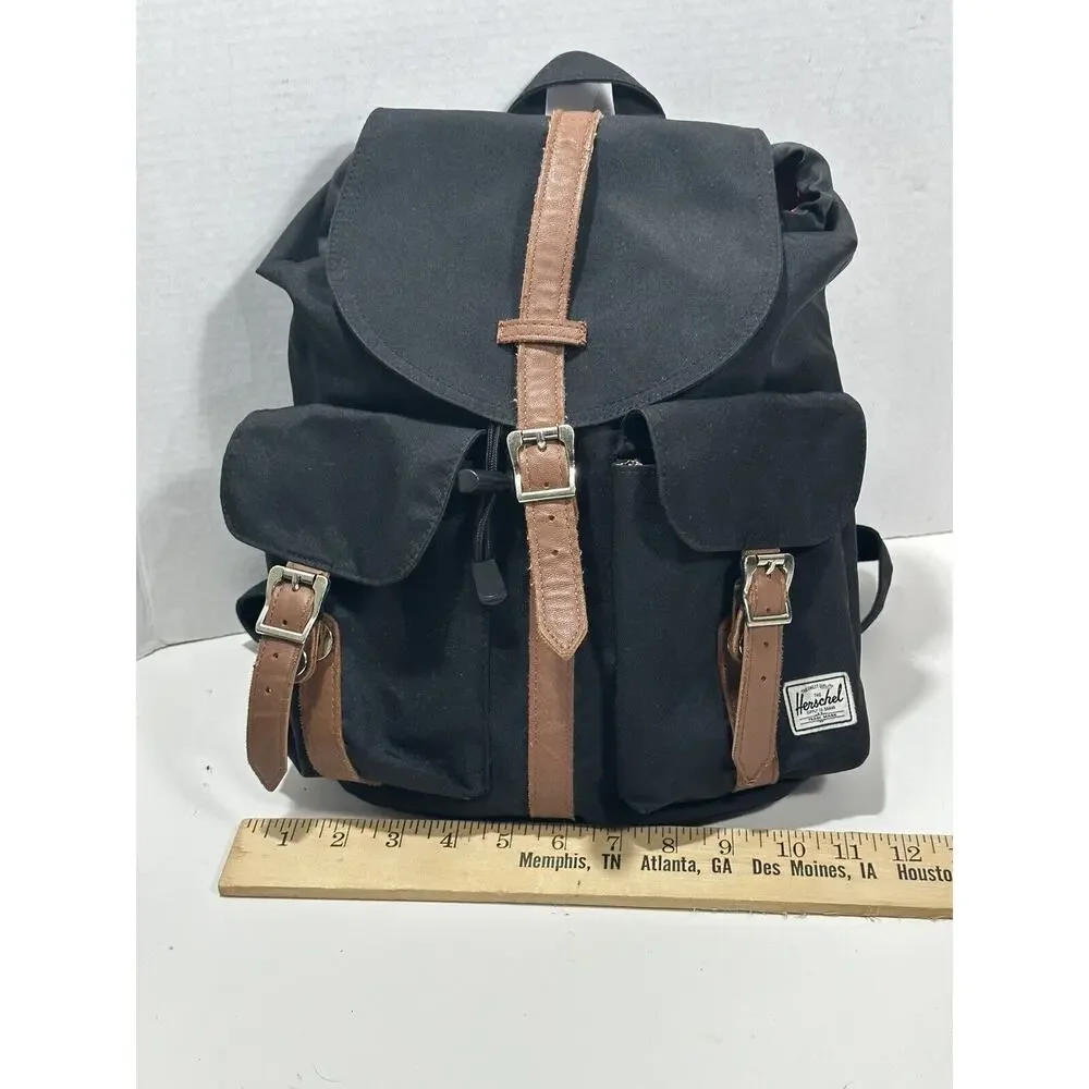Herschel Supply Co Black w Brown Leather Close Dawson Backpack Bookbag Bag Purse